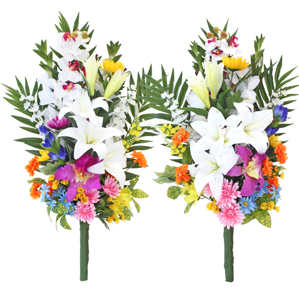 造花 仏花 カサブランカやカトレアの仏様の大きめな花束一対 造花 